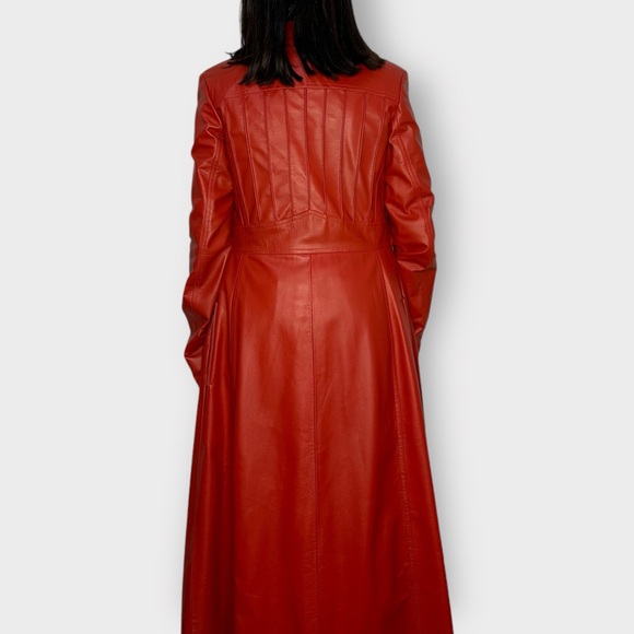 Vintage 1970’s Real Leather Full Length Red Open Coat - Picture 8 of 11